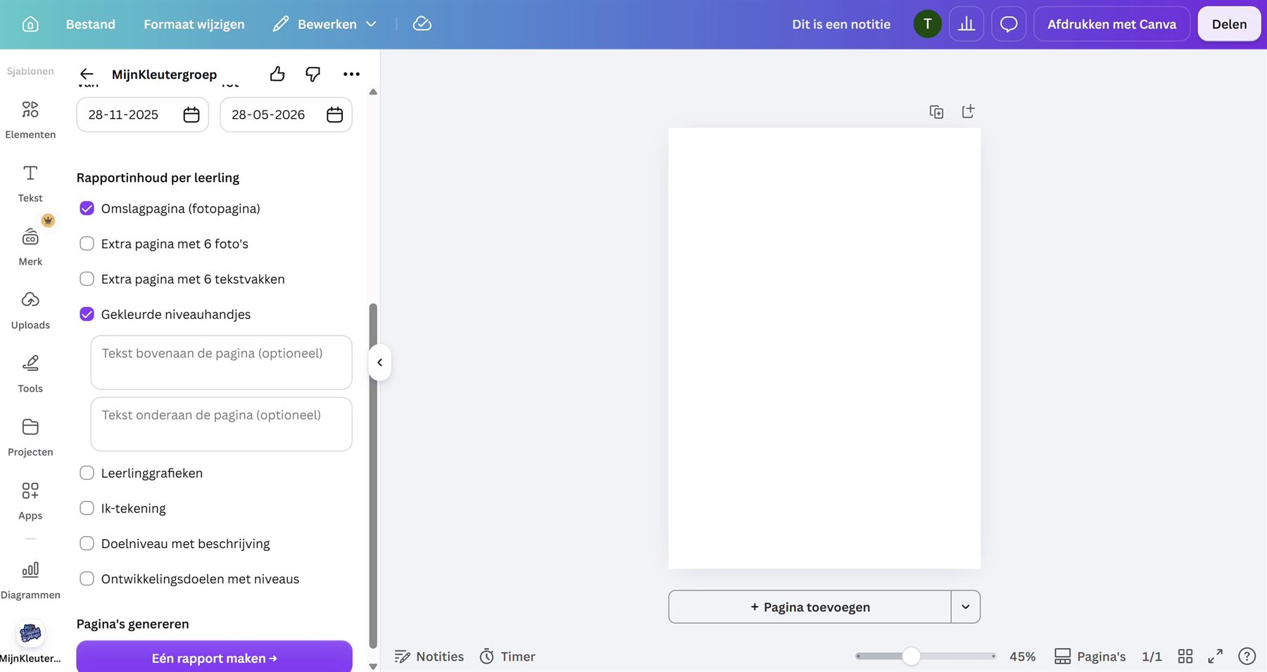 Canva: een leerling kiezen en het rapport genereren
